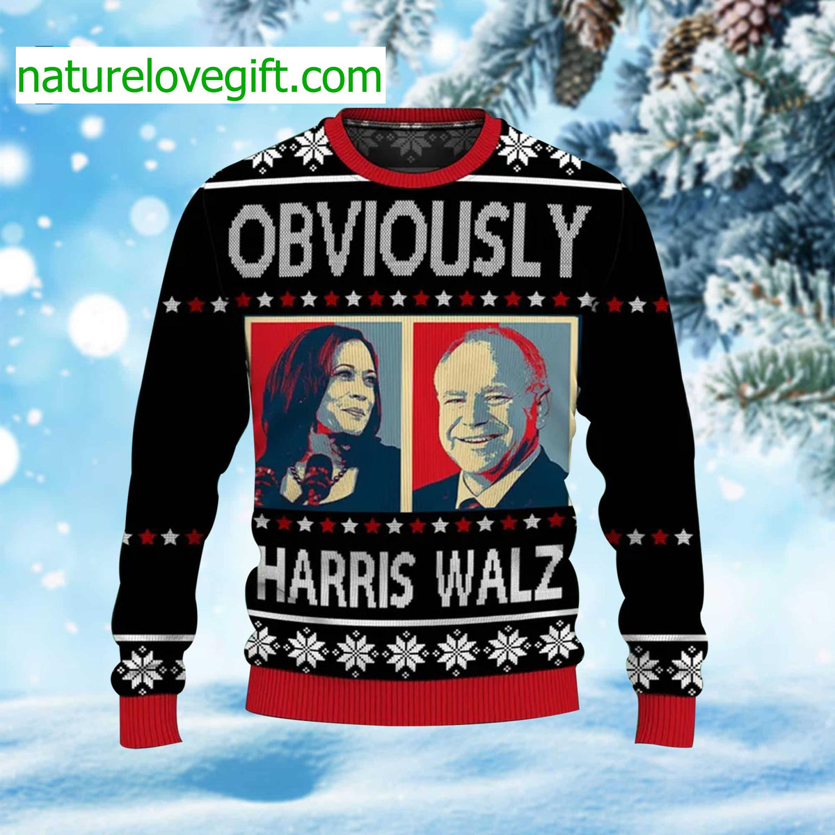 Harris Walz Obviously Ugly Christmas Sweater - Holiday Gift product image