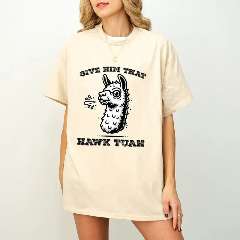 Hawk Tuah Spitting Llama Give Him That Girl Spit - Adult & Kids T-Shirts, Sweatshirts & Hoodies apparel design preview 1