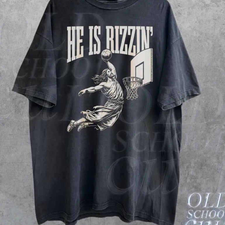 He Is Rizzin' Vintage 90s Funny Jesus Humor Easter - Adult & Kids T-Shirts, Sweatshirts & Hoodies apparel design preview 1