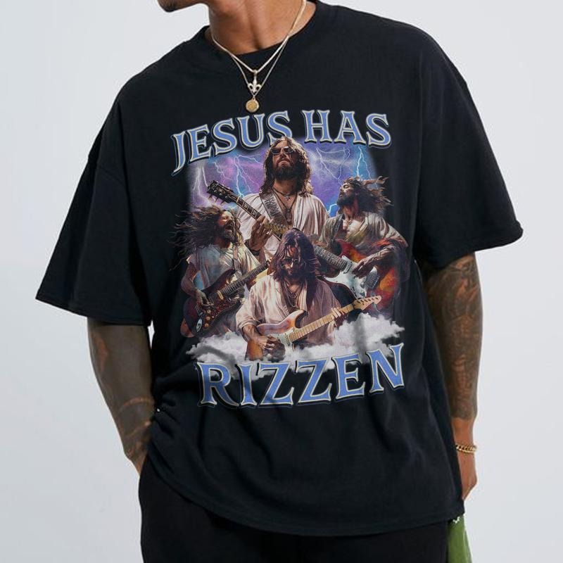 He Is Rizzin' Vintage 90s Funny Jesus Christian - Adult & Kids T-Shirts, Sweatshirts & Hoodies apparel design preview 1