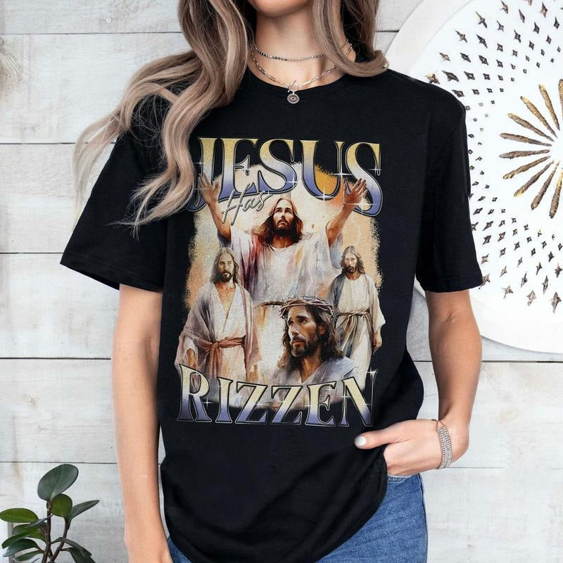 He Is Rizzin' Vintage 90s Funny Jesus Christian - Adult & Kids T-Shirts, Sweatshirts & Hoodies apparel design preview 1