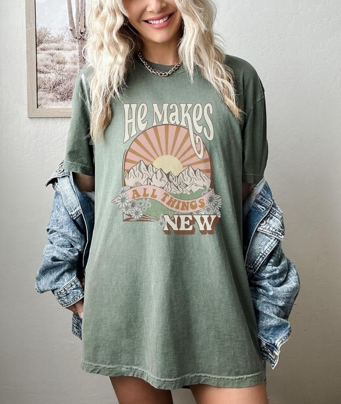 He Makes All Things New Boho Christian Comfort Colors - Adult & Kids T-Shirts, Sweatshirts & Hoodies apparel design preview 1