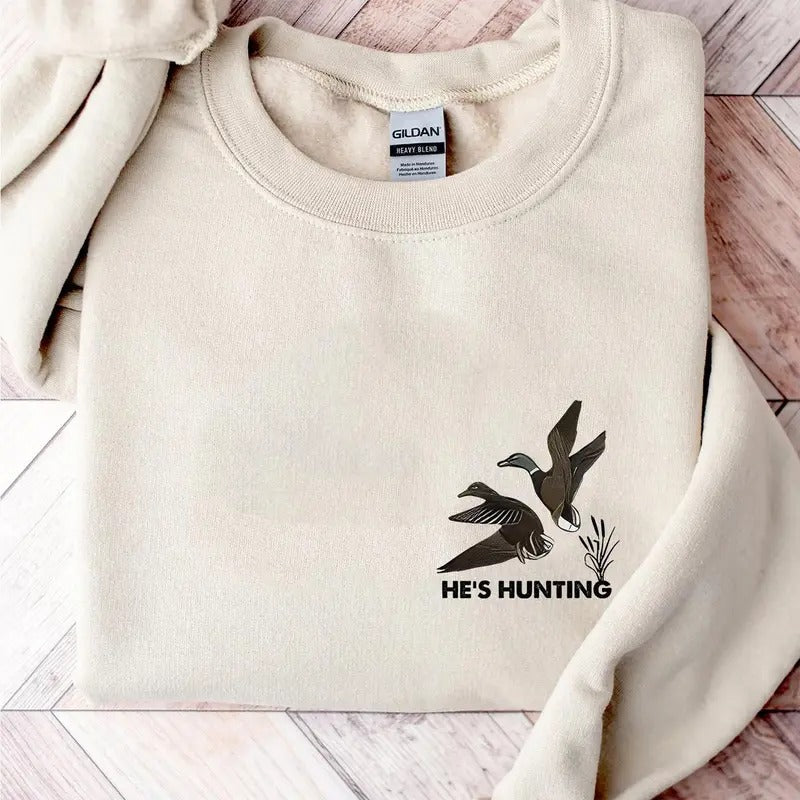 He Is Hunting Mallard Duck Hunter Life Pocket 90s - Adult & Kids T-Shirts, Sweatshirts & Hoodies apparel design preview 1