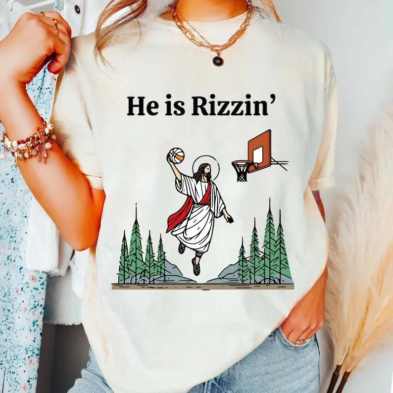 He Is Risen Funny Easter Jesus Playing Basketball - Adult & Kids T-Shirts, Sweatshirts & Hoodies apparel design preview 1