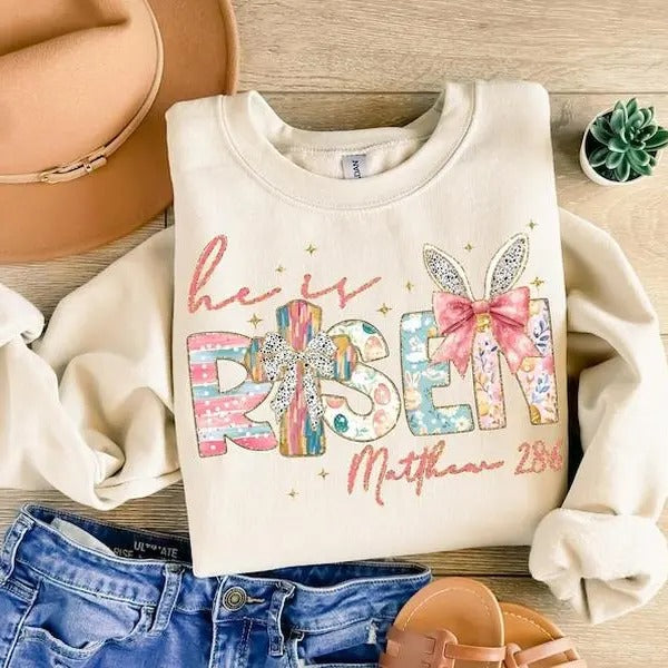 He Is Risen Christian Easter Matthew 28:6 Jesus Bible - Adult & Kids T-Shirts, Sweatshirts & Hoodies apparel design preview 1