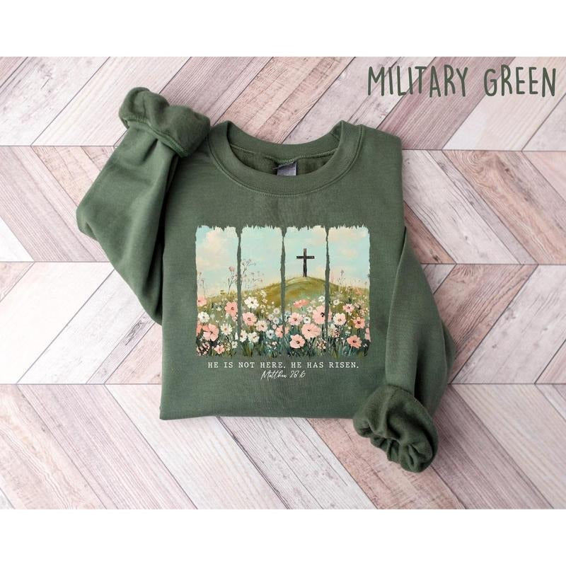 He Is Not Here Has Risen Easter Christian Jesus - Adult & Kids T-Shirts, Sweatshirts & Hoodies apparel design preview 1