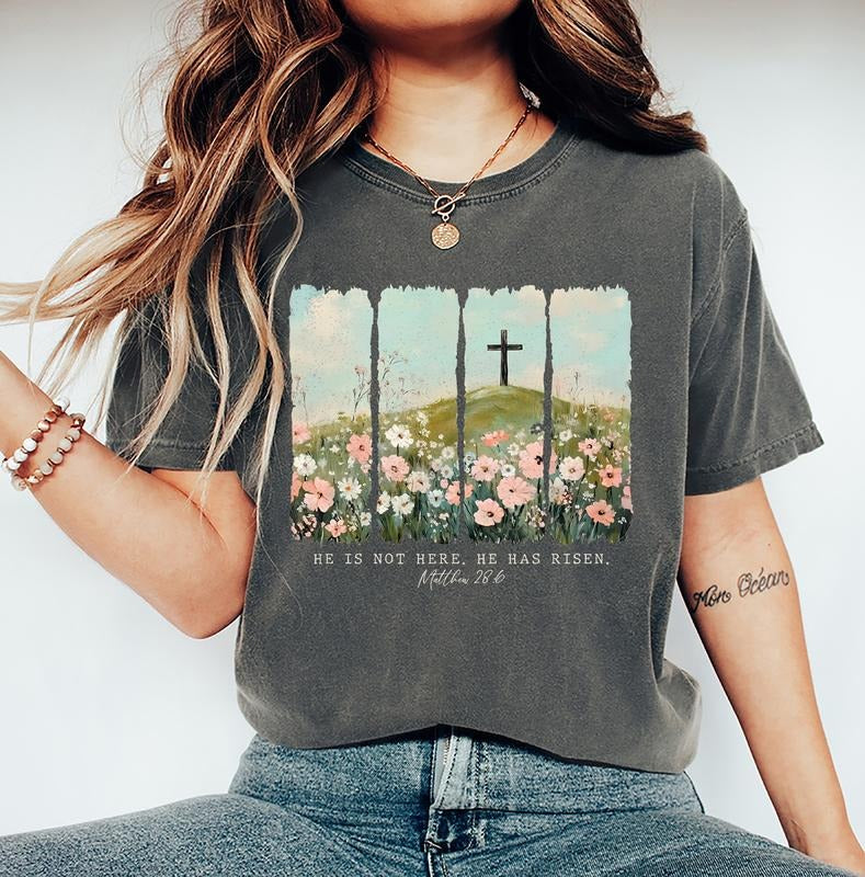 He Is Not Here Has Risen Easter Christian Jesus - Adult & Kids T-Shirts, Sweatshirts & Hoodies apparel design preview 1