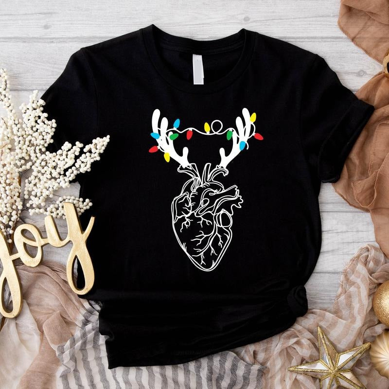 Heart Anatomy Light Nurse Reindeer Anatomical Xmas - Adult & Kids T-Shirts, Sweatshirts & Hoodies apparel design preview 1