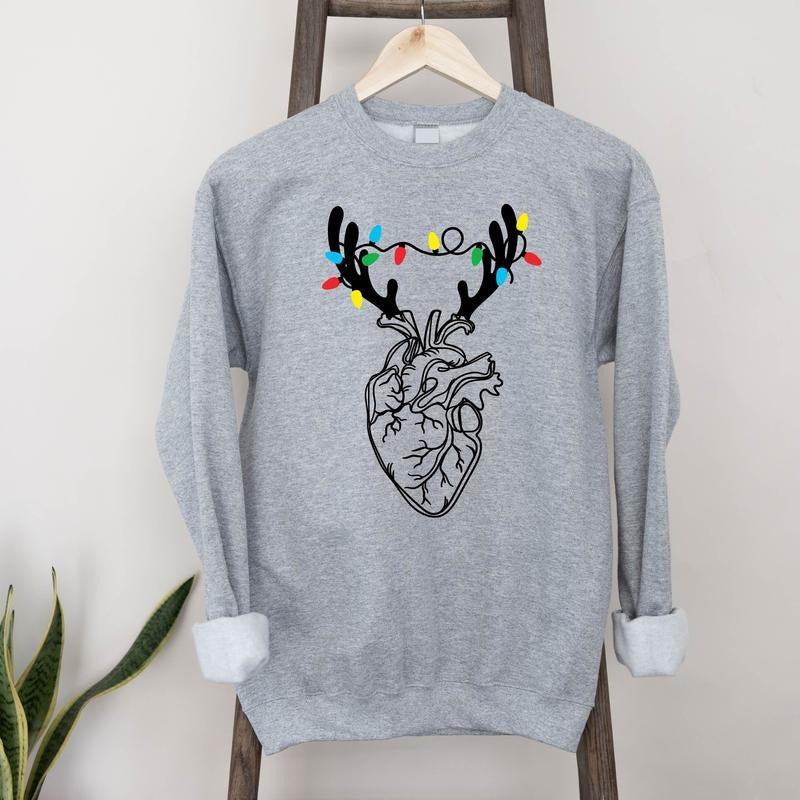 Heart Anatomy Light Nurse Reindeer Human Anatomical - Adult & Kids T-Shirts, Sweatshirts & Hoodies apparel design preview 1