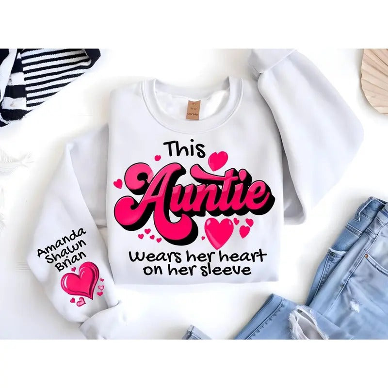 Heart Her Sleeve Custom Aunt Auntie Vday - Adult & Kids T-Shirts, Sweatshirts & Hoodies apparel design preview 1
