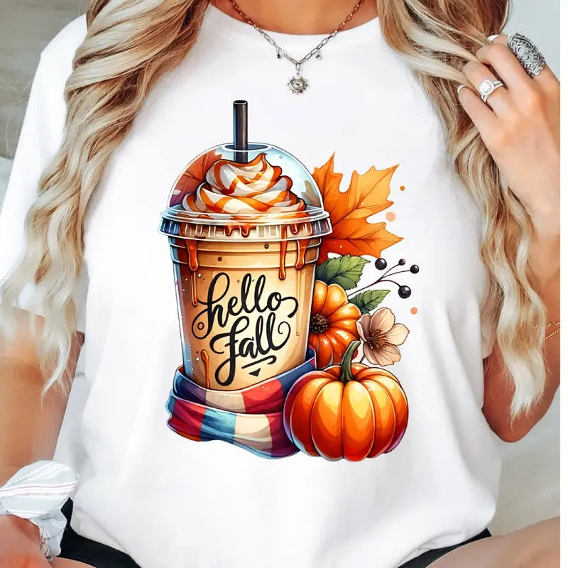Hello Fall Happy Halloween Pumpkin Short Sleeve - Adult & Kids T-Shirts, Sweatshirts & Hoodies apparel design preview 1