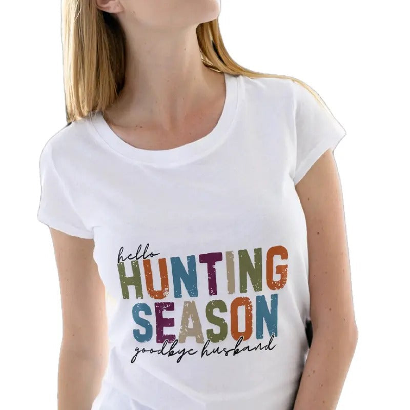 Hello Hunting Season. Goodbye Husband Cotton Casual - Adult & Kids T-Shirts, Sweatshirts & Hoodies apparel design preview 1