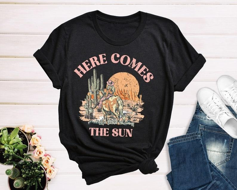 Here Comes Sun Vintage Cowgirl Southern Country Girl - Adult & Kids T-Shirts, Sweatshirts & Hoodies apparel design preview 1