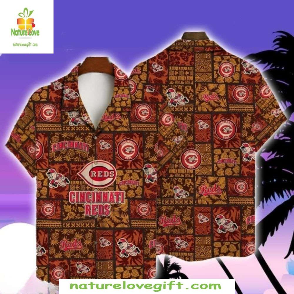 Cincinnati Reds MLB Hawaiian Heritage Patchwork - Adult & Kids T-Shirts, Sweatshirts & Hoodies apparel design preview 1