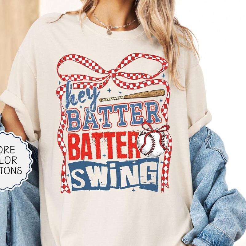 Hey Batter Swing Coquette Baseball Lover Mom Game Day - Adult & Kids T-Shirts, Sweatshirts & Hoodies apparel design preview 1