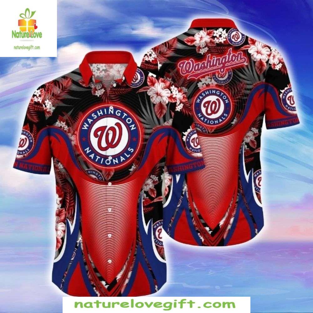 Washington Nationals Hawaiian Red Floral Hibiscus MLB - Adult & Kids T-Shirts, Sweatshirts & Hoodies apparel design preview 1