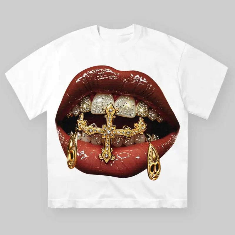 Gold Diamond Ring Mask Culture Lip Print Cotton - Adult & Kids T-Shirts, Sweatshirts & Hoodies apparel design preview 1
