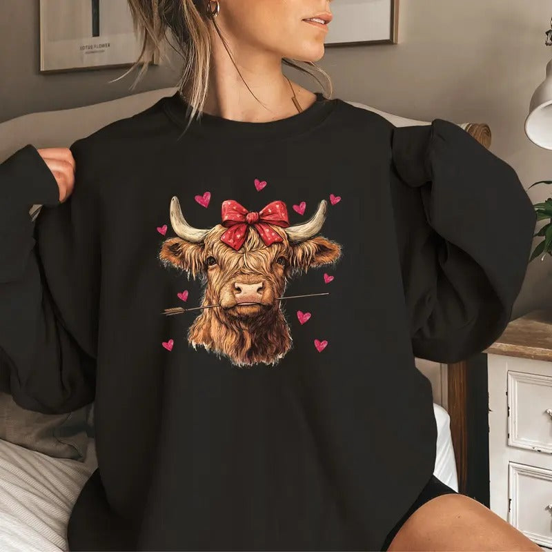 Highland Cow Valentine Heifer Western Lover - Adult & Kids T-Shirts, Sweatshirts & Hoodies apparel design preview 1