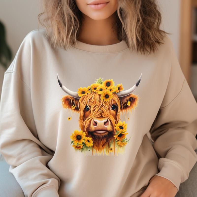 Highland Cow Sunflowers Sunflower Western Flower Farm - Adult & Kids T-Shirts, Sweatshirts & Hoodies apparel design preview 1