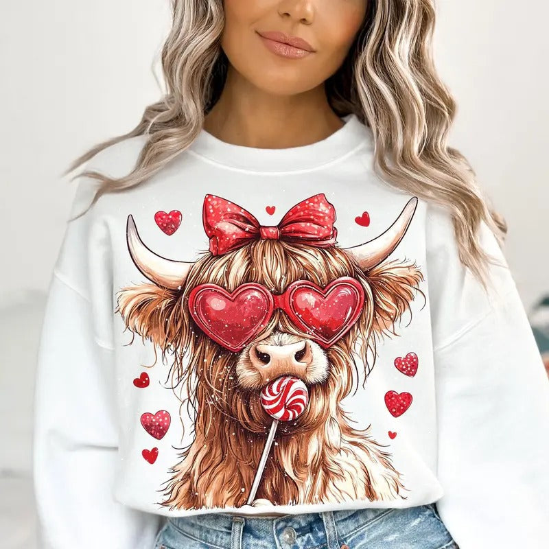 Highlandd Cow Valentine Coquette Howdy - Adult & Kids T-Shirts, Sweatshirts & Hoodies apparel design preview 1