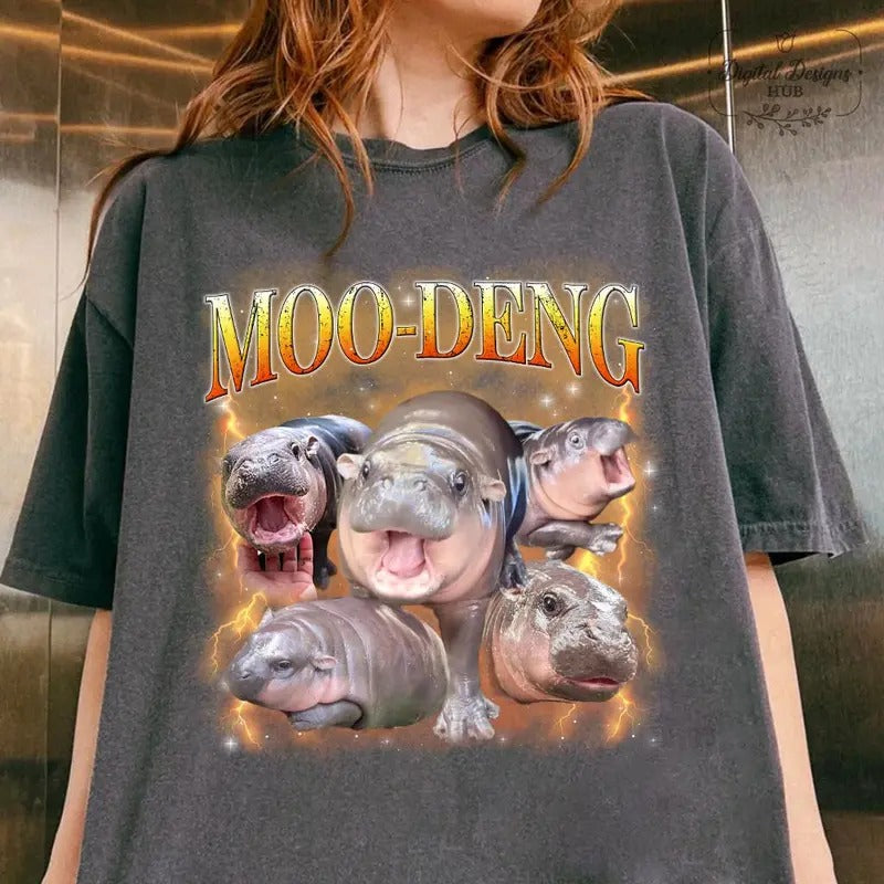 Hippo Moo Deng Bouncy Pig Cute Thai Love - Adult & Kids T-Shirts, Sweatshirts & Hoodies apparel design preview 1
