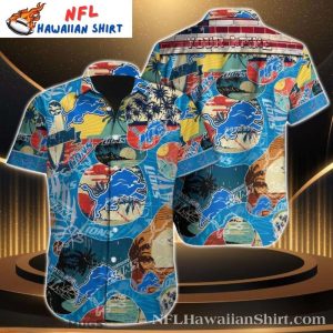 Historic Detroit Lions Map Print Tropical Hawaiian - Adult & Kids T-Shirts, Sweatshirts & Hoodies apparel design preview 1