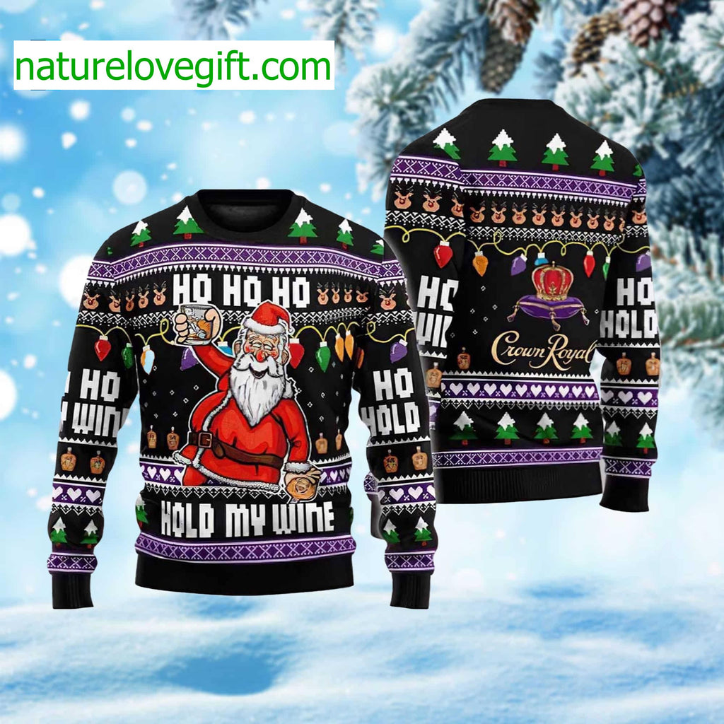 Ho Ho Ho Hold My Wine Santa Ugly Christmas Sweater - Holiday Gift product image