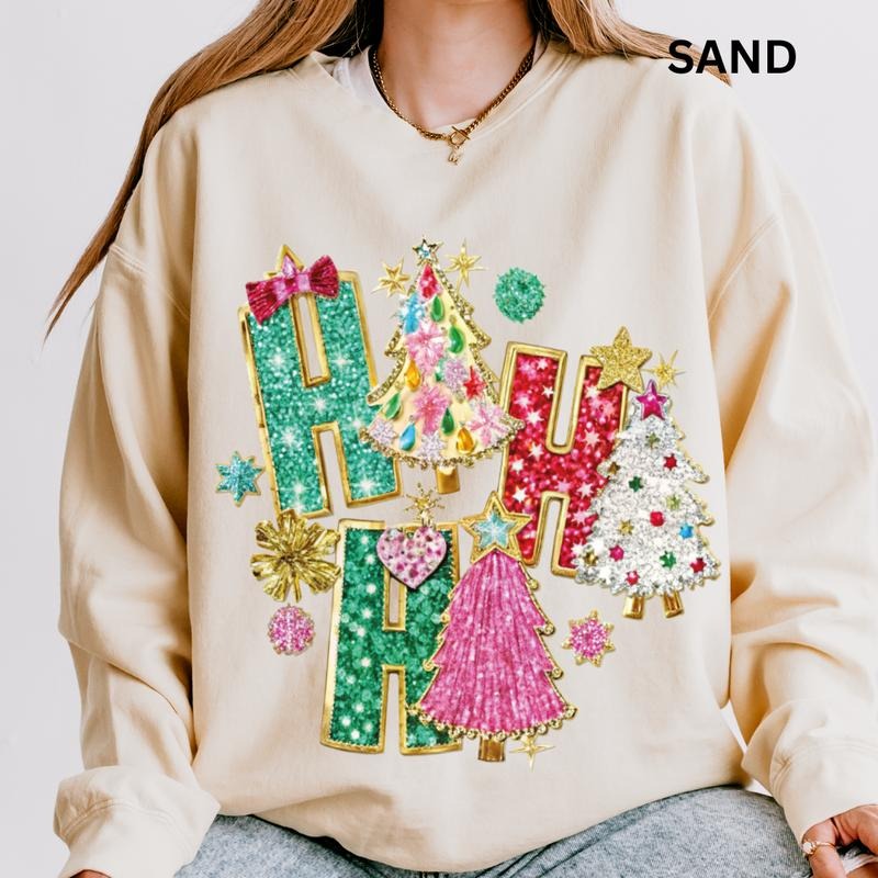 Ho Tree Faux Glitter Winter Casual Cotton Polyester - Adult & Kids T-Shirts, Sweatshirts & Hoodies apparel design preview 1