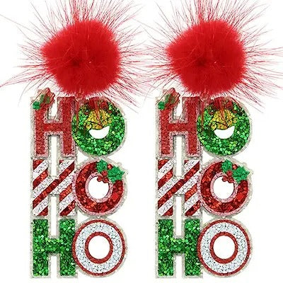 HoHoHo Glitter Earrings - Adult & Kids T-Shirts, Sweatshirts & Hoodies apparel design preview 1