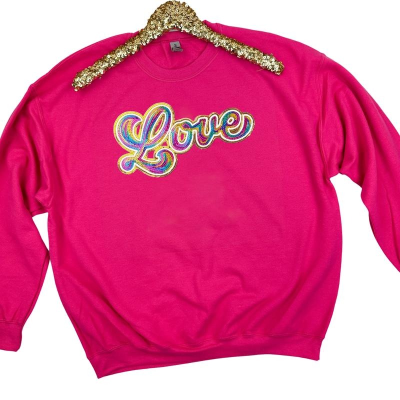 Holographic LOVE Sequin Patch HOT PINK - Adult & Kids T-Shirts, Sweatshirts & Hoodies apparel design preview 1