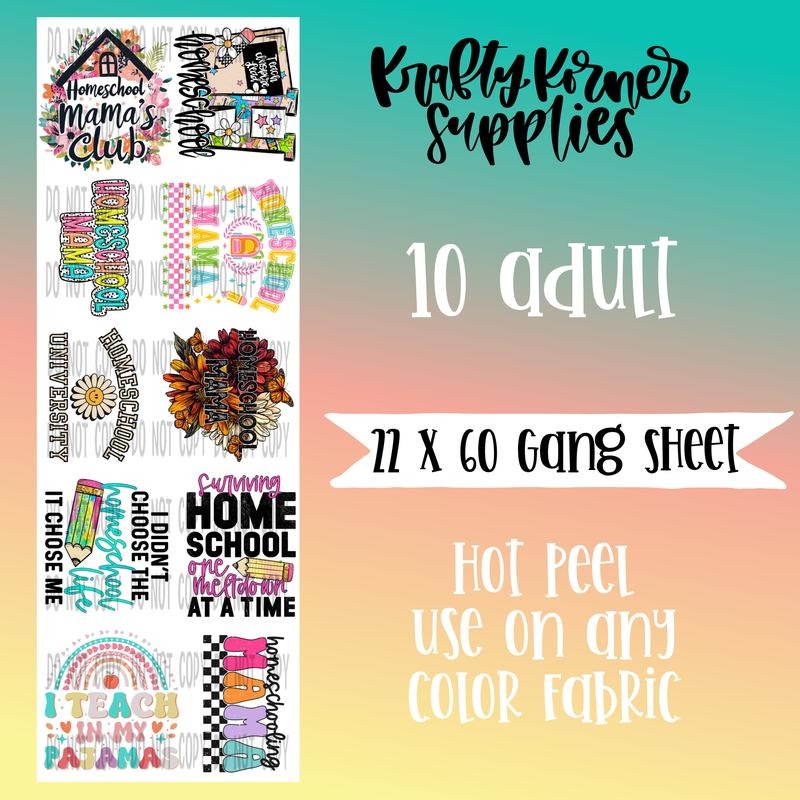 Homeschool DTF Transfer Gang Sheet 22 X 60 - Adult & Kids T-Shirts, Sweatshirts & Hoodies apparel design preview 1