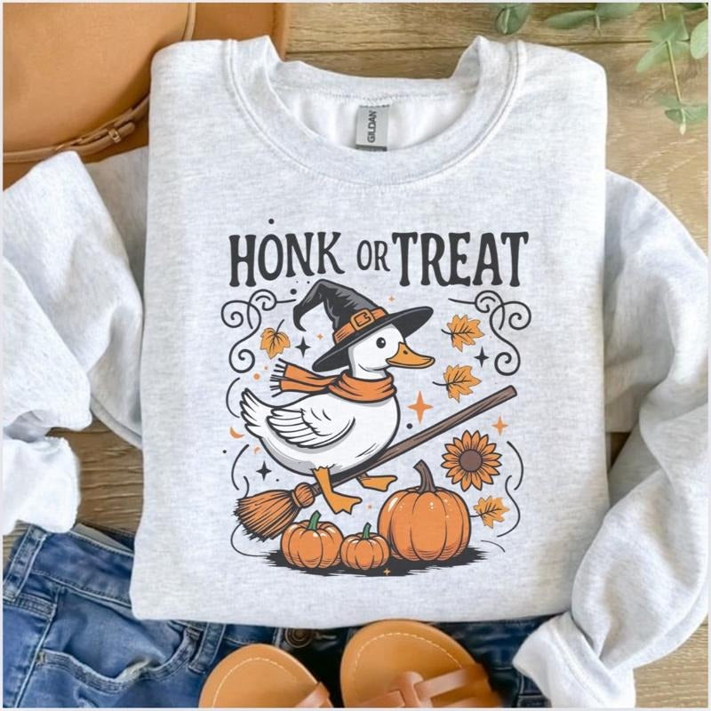Honk Treat Porch Goose Halloween Ash Grey - Adult & Kids T-Shirts, Sweatshirts & Hoodies apparel design preview 1