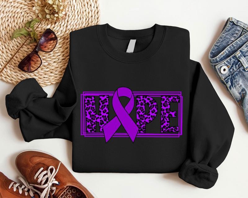 Hope Purple Leopard Ribbon Pancreatic Cancer Warrior - Adult & Kids T-Shirts, Sweatshirts & Hoodies apparel design preview 1