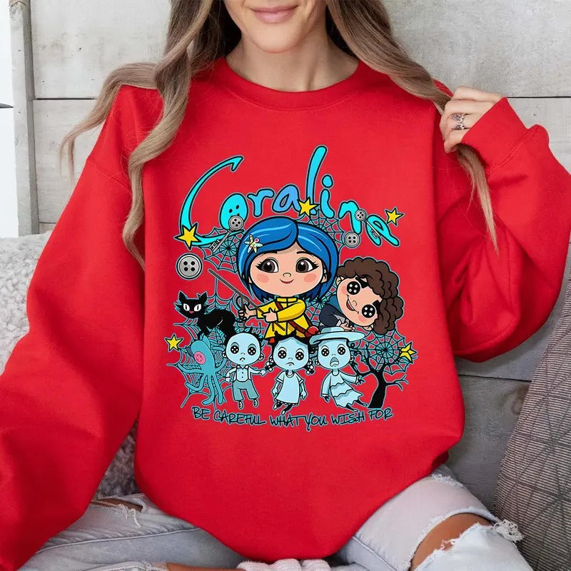 Horror Coraline Movie Halloween 2024 Fantasy Film - Adult & Kids T-Shirts, Sweatshirts & Hoodies apparel design preview 1