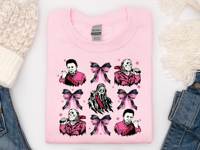 Horror Halloween Coquette Pink Bows Bow Retro - Adult & Kids T-Shirts, Sweatshirts & Hoodies apparel design preview 1