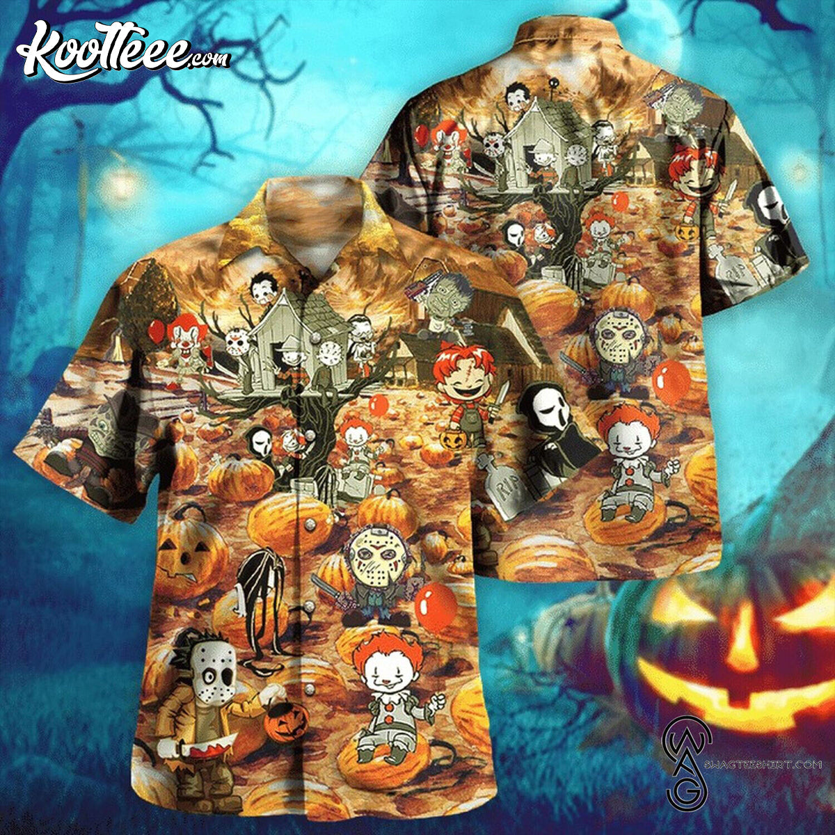 Horror Killers By The Pumpkin Halloween Hawaiian - Adult & Kids T-Shirts, Sweatshirts & Hoodies apparel design preview 1