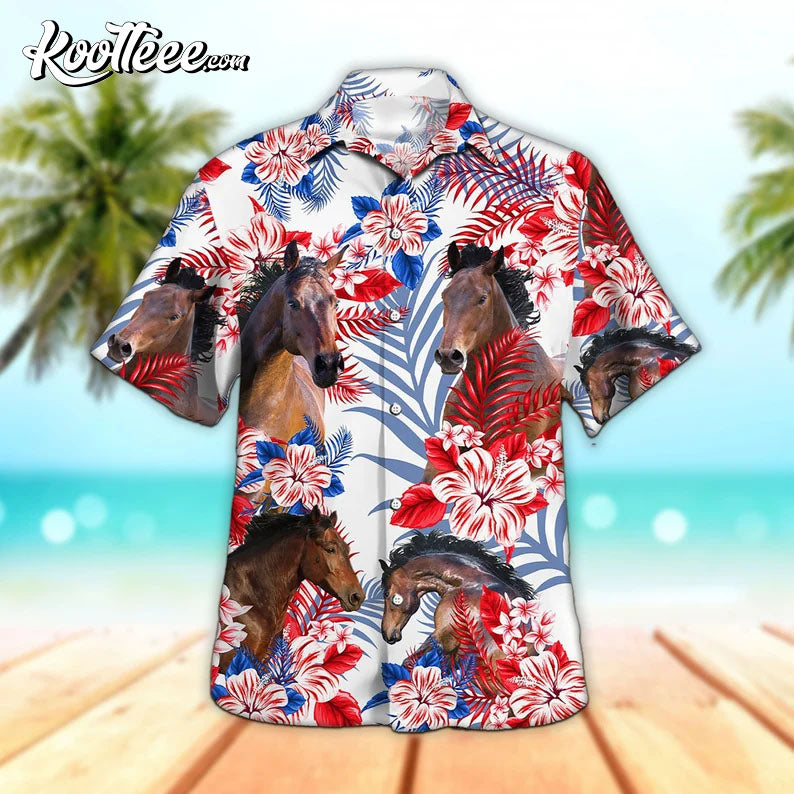 Horse In American Flag Patterns Hawaiian - Adult & Kids T-Shirts, Sweatshirts & Hoodies apparel design preview 1