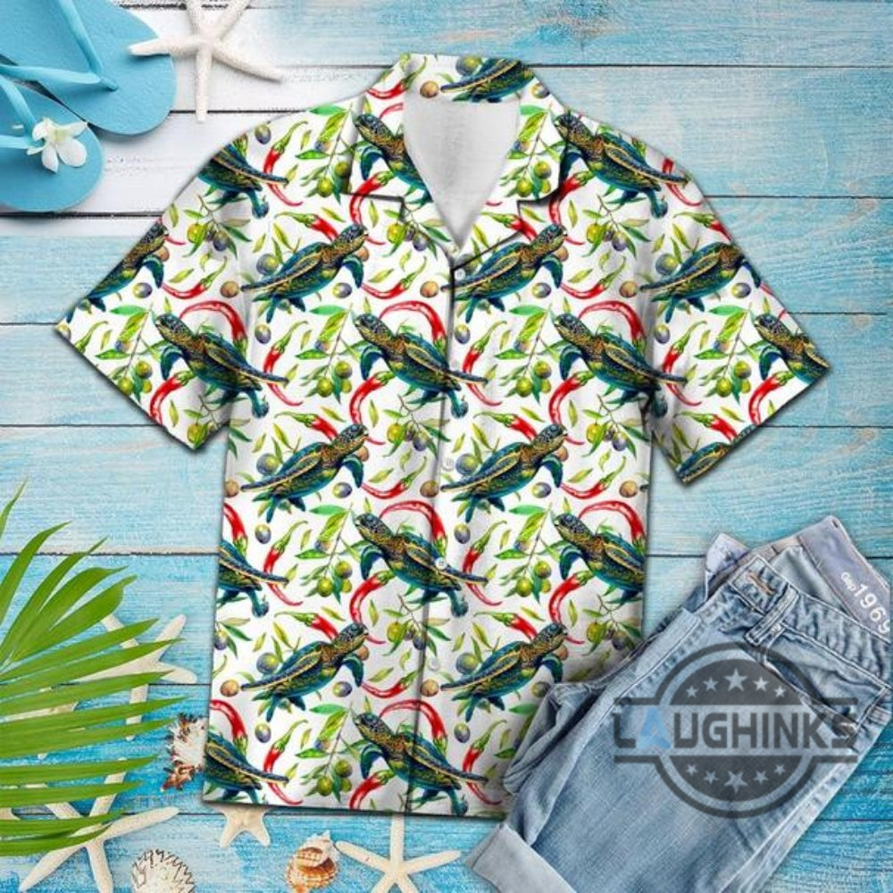 Hot Chili Peppers And Turtle Tropical Hawaiian 131 - Adult & Kids T-Shirts, Sweatshirts & Hoodies apparel design preview 1