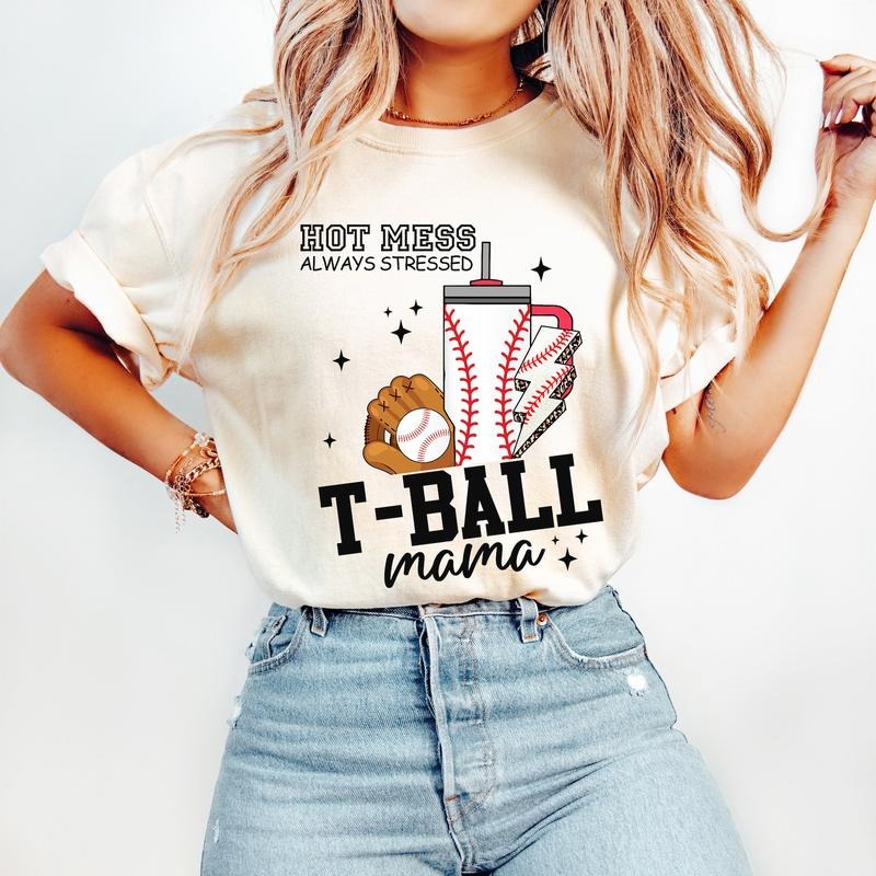 Hot Mess T Ball Mama Baseball Mom Season - Adult & Kids T-Shirts, Sweatshirts & Hoodies apparel design preview 1