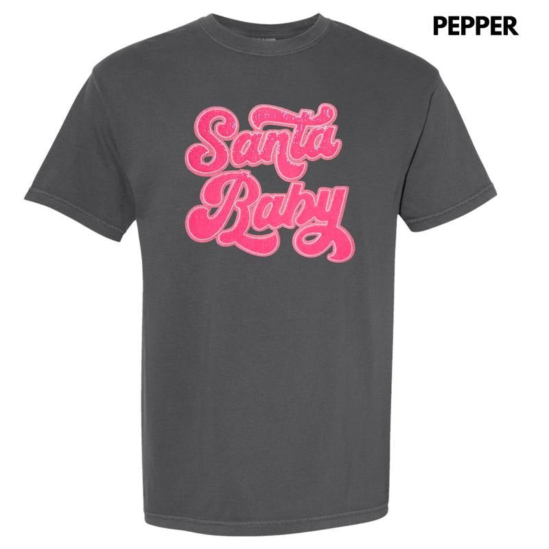 Hot Pink Santa Baby Sequin Patch Comfort Colors - Adult & Kids T-Shirts, Sweatshirts & Hoodies apparel design preview 1