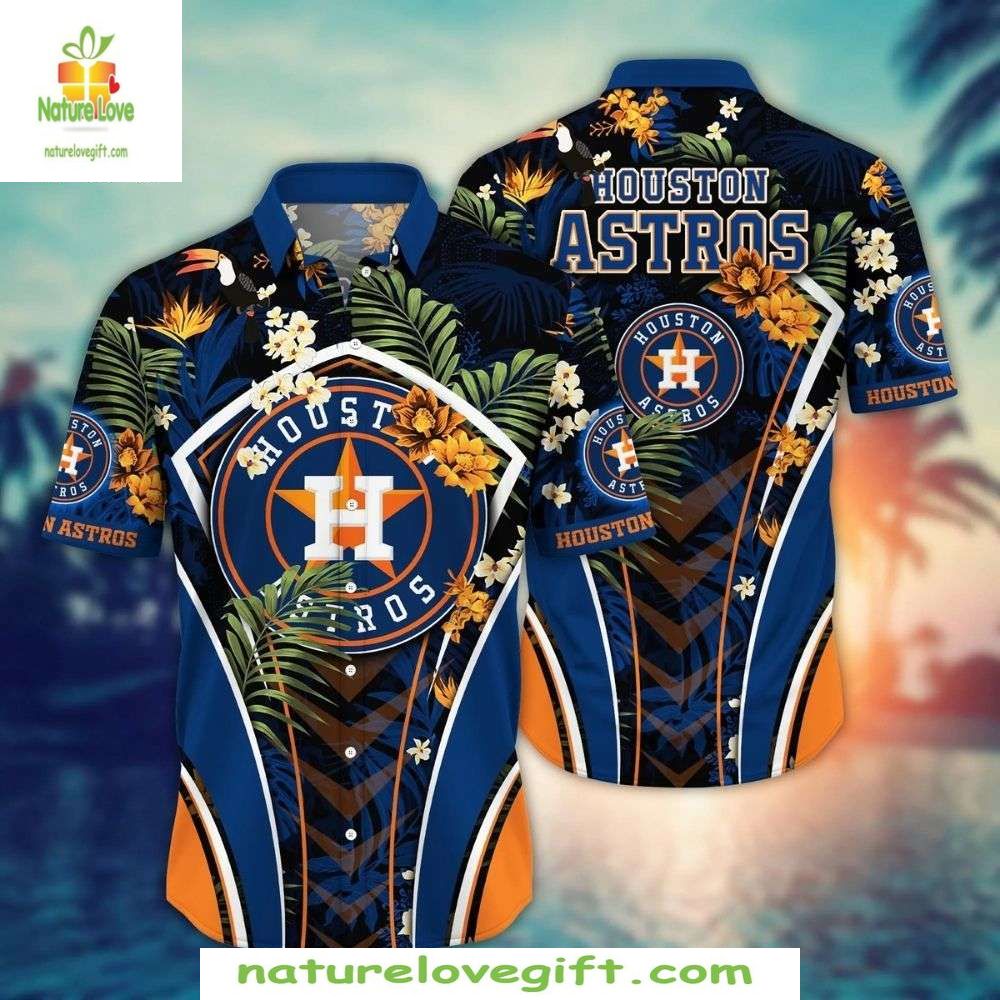 Houston Astros Hawaiian Bold Floral Stripe MLB - Adult & Kids T-Shirts, Sweatshirts & Hoodies apparel design preview 1