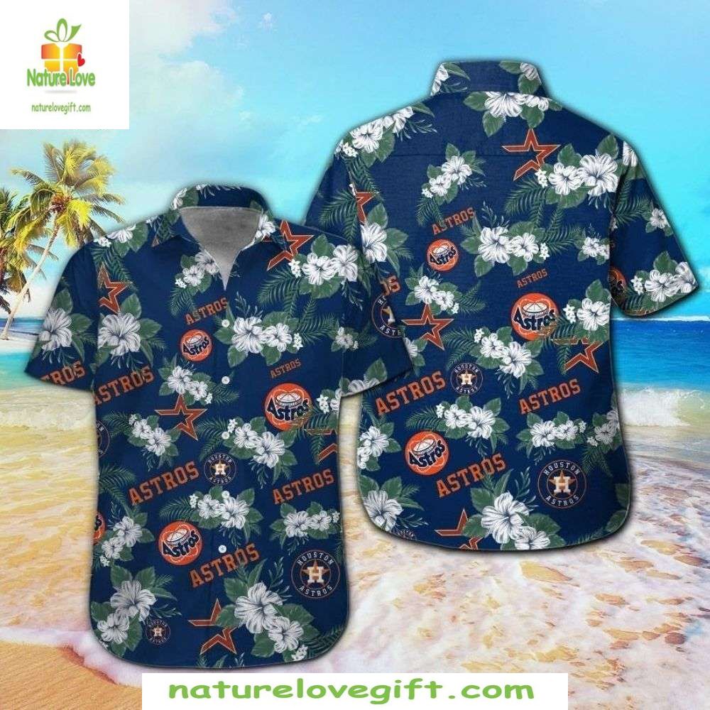 Houston Astros Hawaiian Dark Tropical Floral MLB - Adult & Kids T-Shirts, Sweatshirts & Hoodies apparel design preview 1