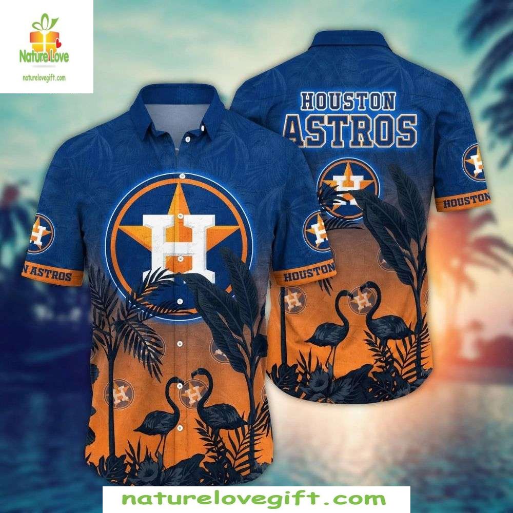 Houston Astros Hawaiian Flamingo Tropical Scenery MLB - Adult & Kids T-Shirts, Sweatshirts & Hoodies apparel design preview 1