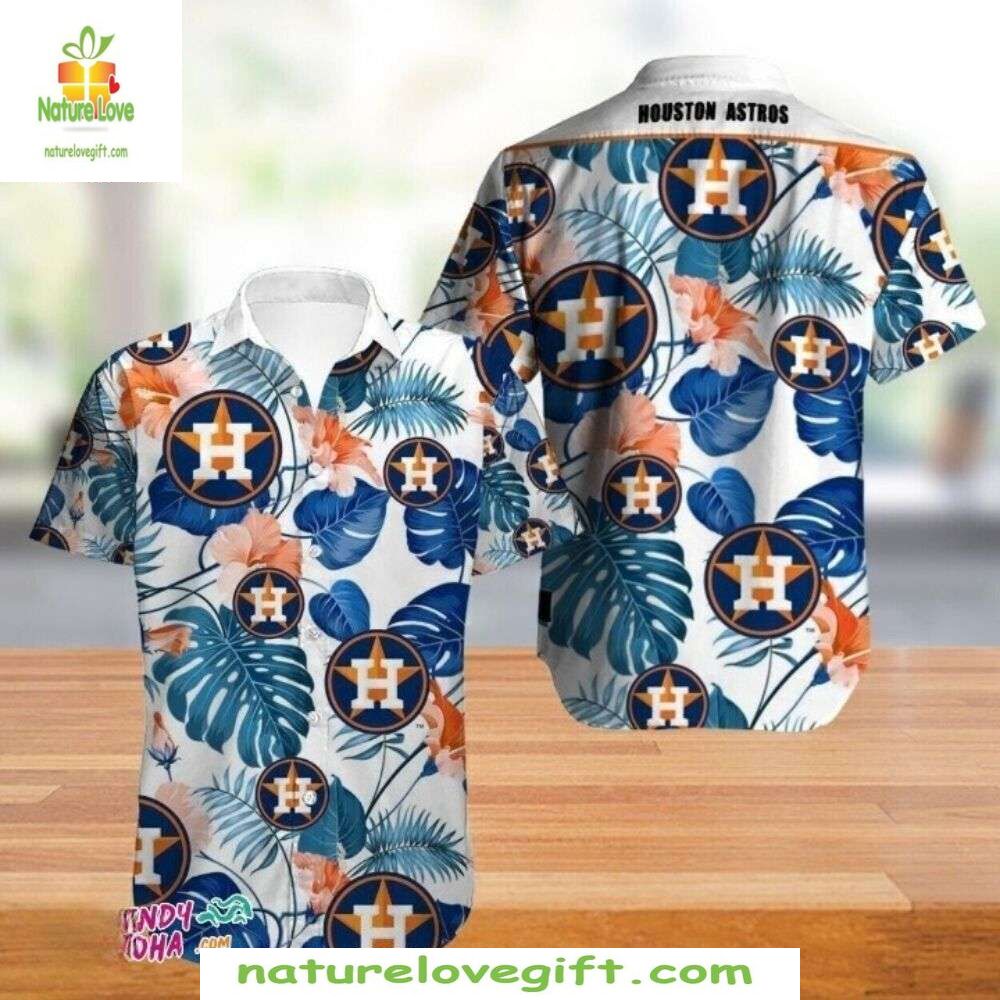 Houston Astros Blue Floral Hawaiian Stylish Baseball - Adult & Kids T-Shirts, Sweatshirts & Hoodies apparel design preview 1