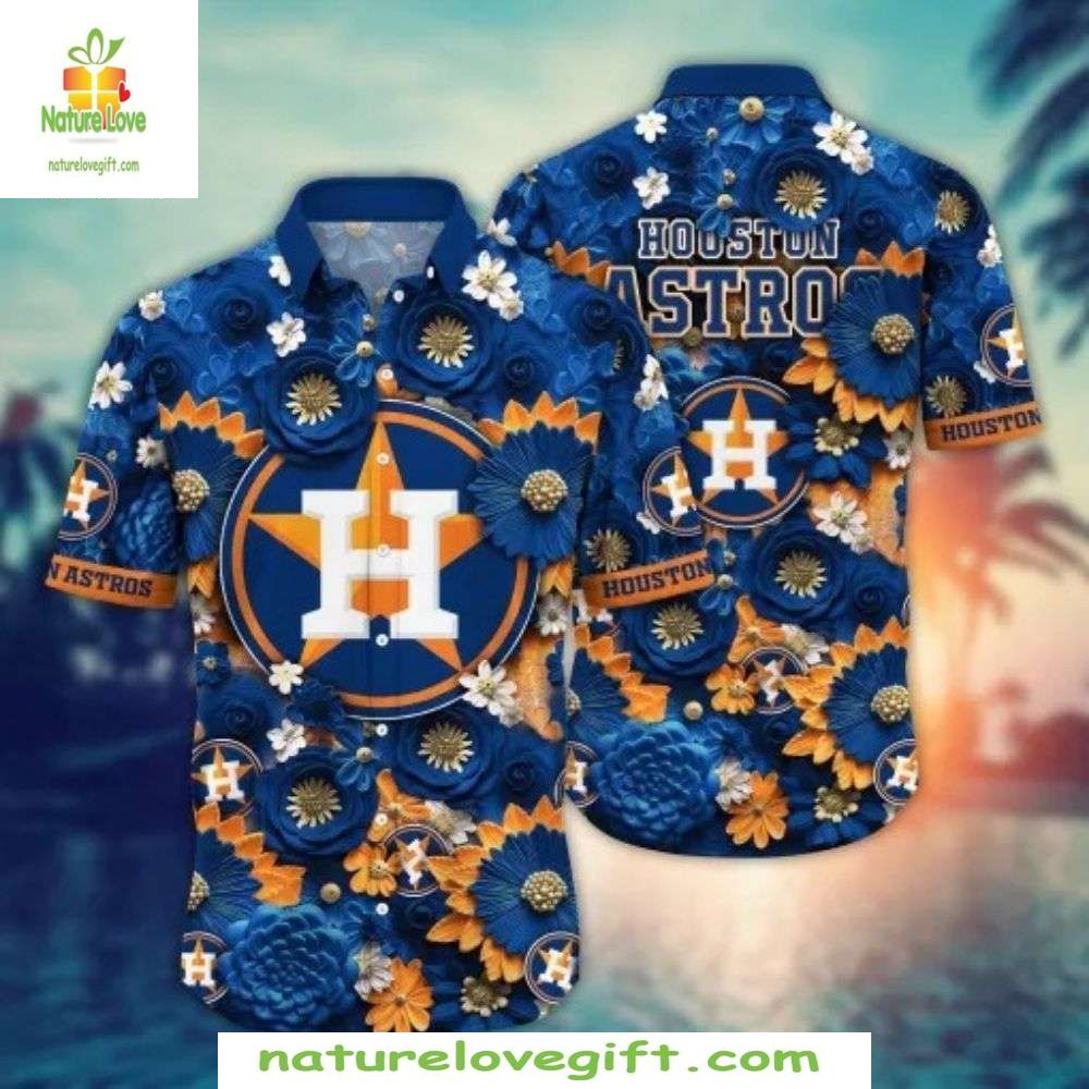 Houston Astros Hawaiian Floral Badge Stylish Baseball - Adult & Kids T-Shirts, Sweatshirts & Hoodies apparel design preview 1