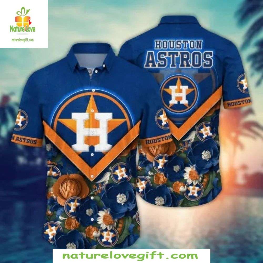 Houston Astros Hawaiian Grand Floral Emblem Stylish - Adult & Kids T-Shirts, Sweatshirts & Hoodies apparel design preview 1