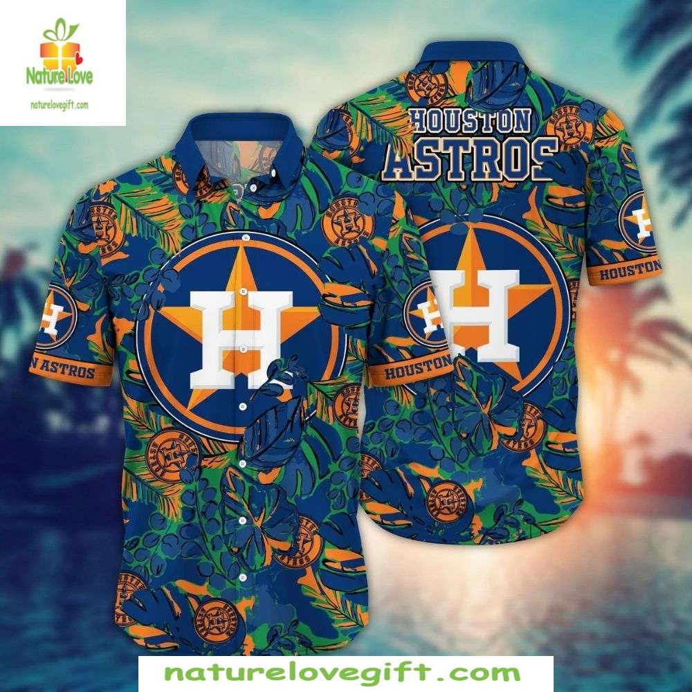Houston Astros Hawaiian Floral Big Logo MLB Baseball - Adult & Kids T-Shirts, Sweatshirts & Hoodies apparel design preview 1