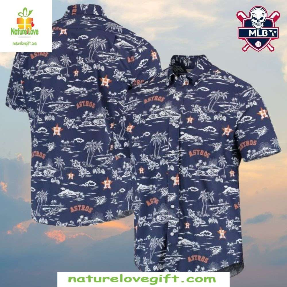 Houston Astros Hawaiian Navy Tropical Floral MLB - Adult & Kids T-Shirts, Sweatshirts & Hoodies apparel design preview 1