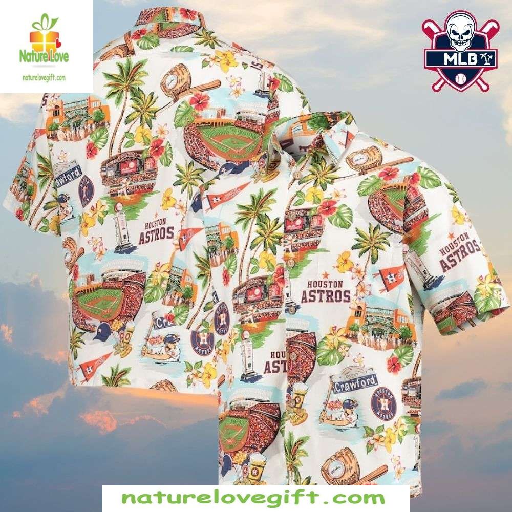 Houston Astros Hawaiian MLB Baseball Fields Hibiscus - Adult & Kids T-Shirts, Sweatshirts & Hoodies apparel design preview 1