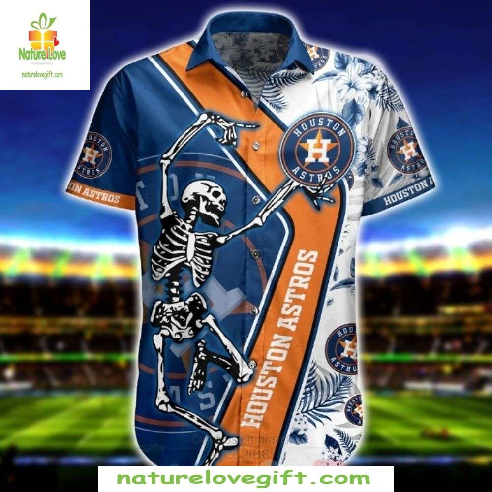 Houston Astros Hawaiian Floral Stripe Skeleton Dancer - Adult & Kids T-Shirts, Sweatshirts & Hoodies apparel design preview 1